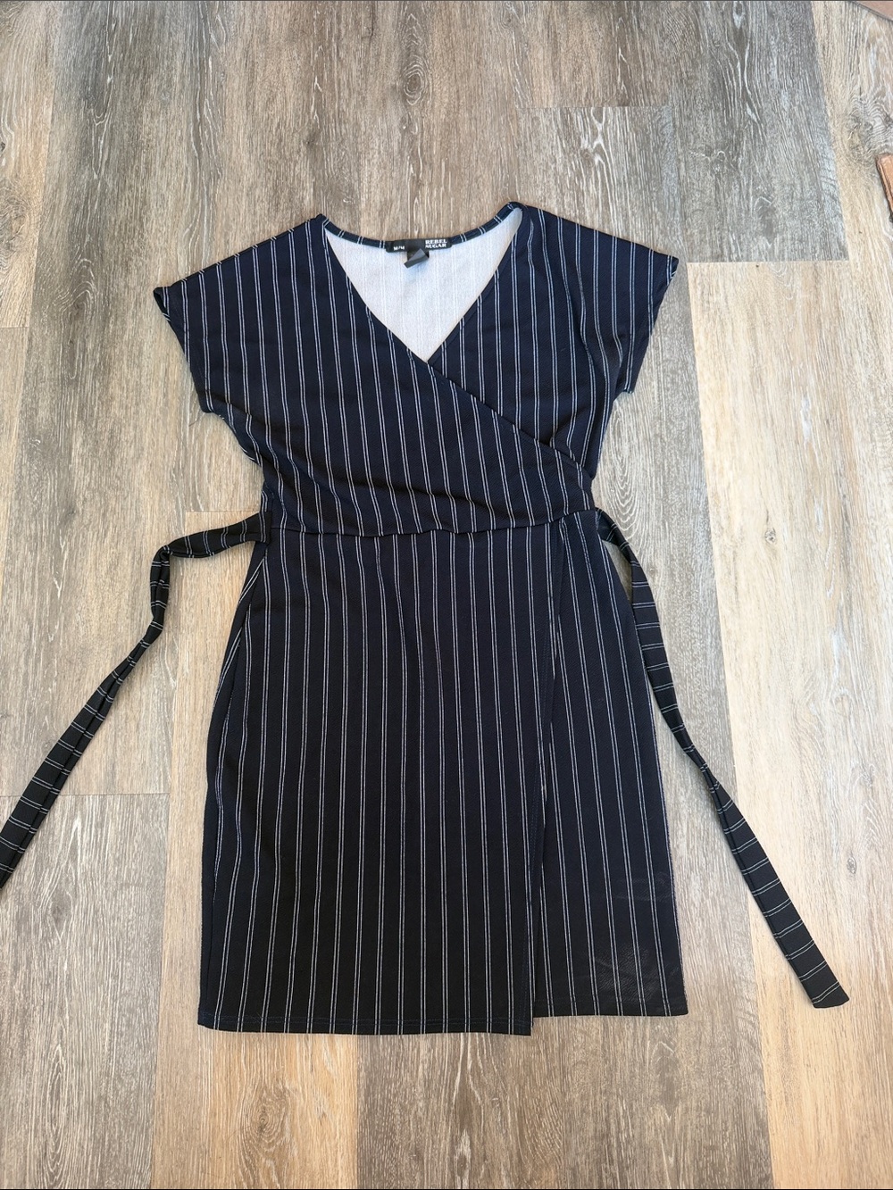 Rebel Sugar Navy and White Pinstripe Wrap Dress